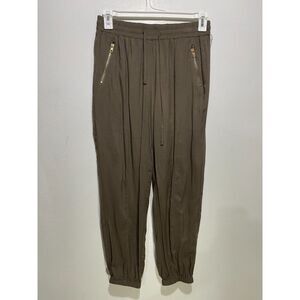 Breeze Ever Joggers pull on pants zip up front pockets olive green women L